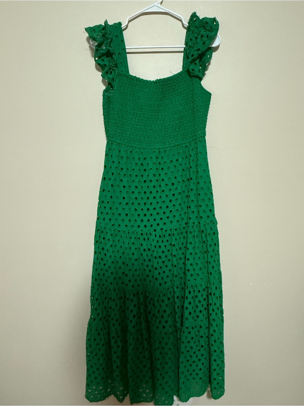 JODIFL Emerald Green Eyelet Maxi Dress with Ruffle Straps